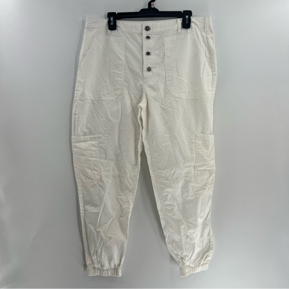 Sundance Jolienne Twill cargo joggers white size 12 relaxed fit exposed buttons